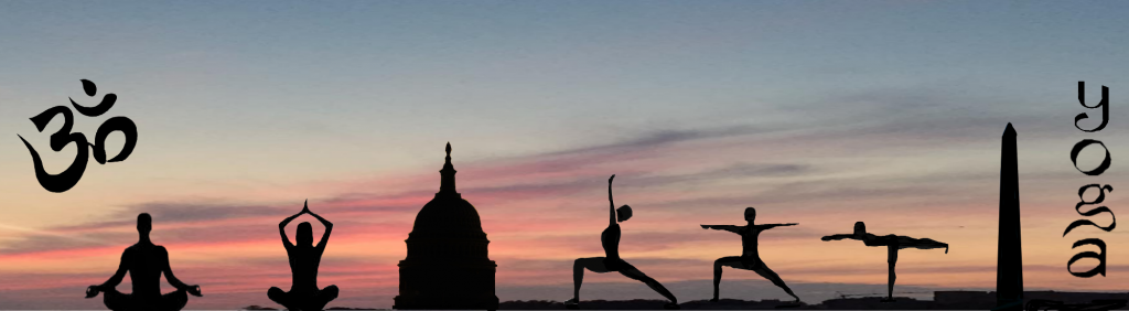 Silhouettes of people practicing yoga poses 