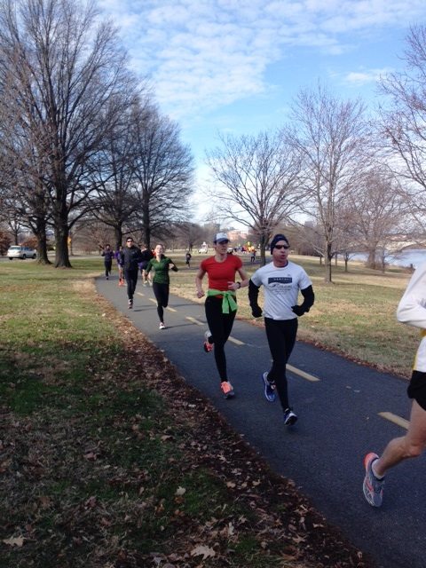 Michael M. Cannon running on the Mount Vernon Trail with a group of runners